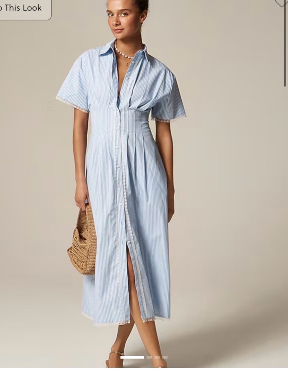Light Blue Striped Button-Front Midi Dress